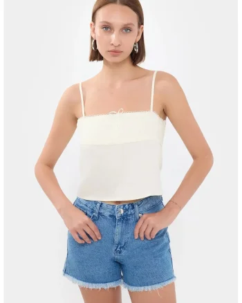 Top de pijama scurt,  cu dungi, guler patrat, alb, textil