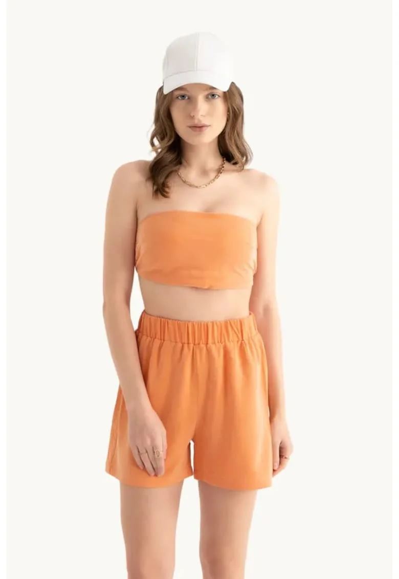 Top scurt,  portocaliu, textil, fara bretele.