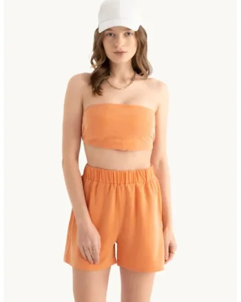 Top scurt,  portocaliu, textil, fara bretele.