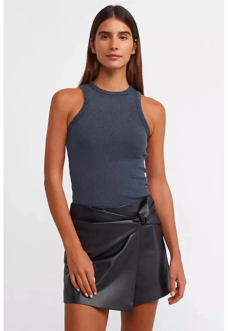 Maiou,  guler halter, nervuri, albastru, textil,