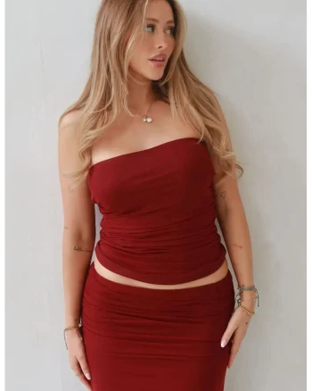 Top dama,  set coordonat, Slim Fit Multiway, rosu, jerseu