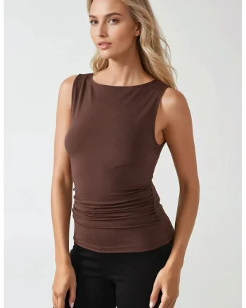 Top ,  tricotat, slim fit, maro, jerseu