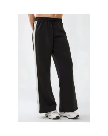 Pantaloni sport dama,  cu dungi, croi larg, negru, textil