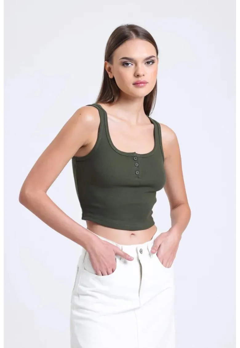Maiou,  guler patrat, detalii cu nasturi, verde, jerseu