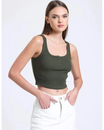 Maiou,  guler patrat, detalii cu nasturi, verde, jerseu