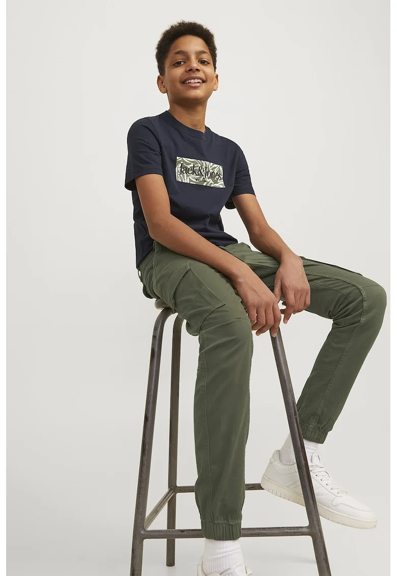 Pantaloni cargo din amestec de bumbac organic, Kaki