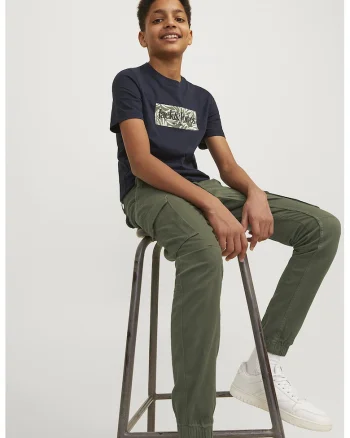 Pantaloni cargo din amestec de bumbac organic, Kaki