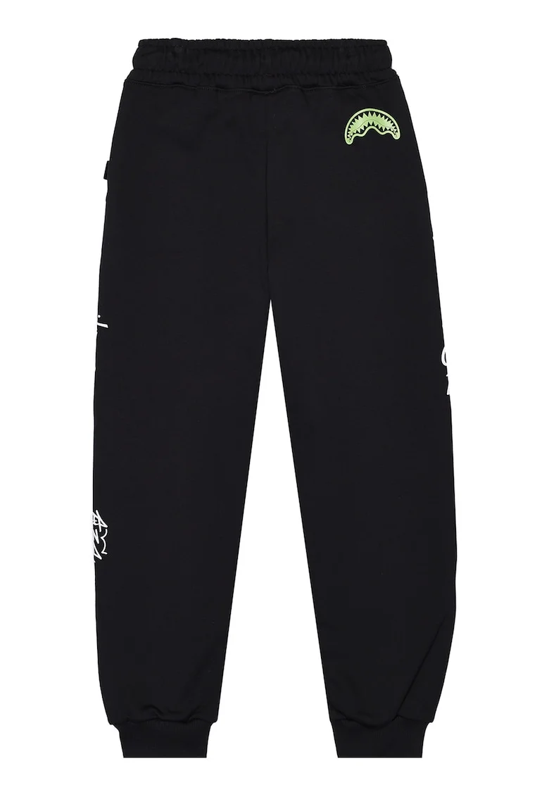 Pantaloni de trening din bumbac Glow In The Dark, Negru/Alb optic/Verde fistic