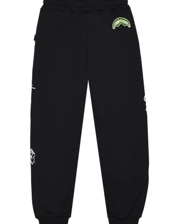 Pantaloni de trening din bumbac Glow In The Dark, Negru/Alb optic/Verde fistic