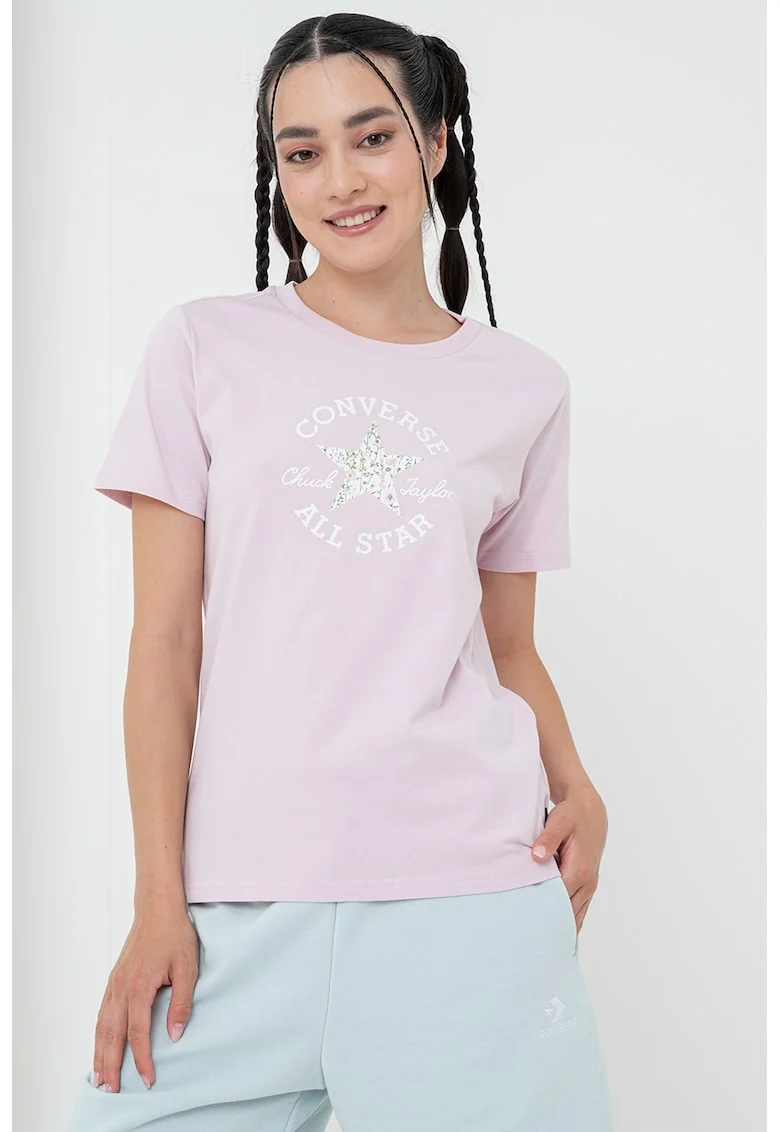 Tricou de bumbac cu logo, Roz deschis