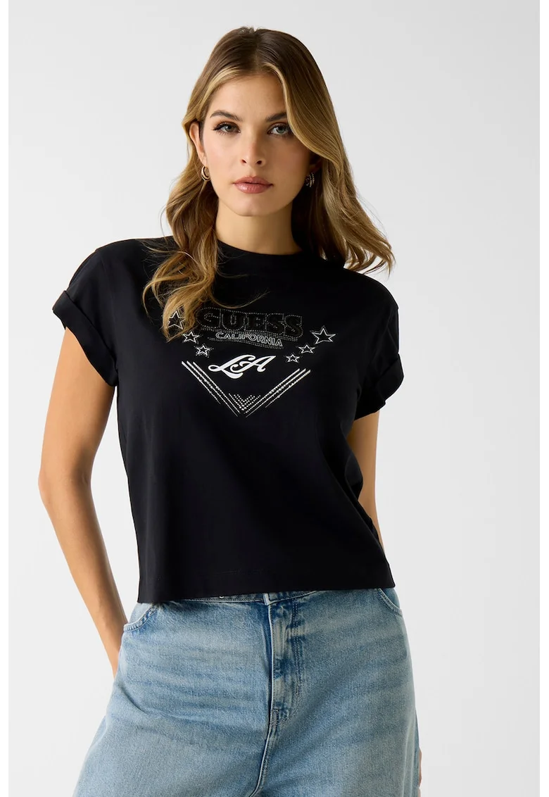 Tricou cu imprimeu logo, Negru