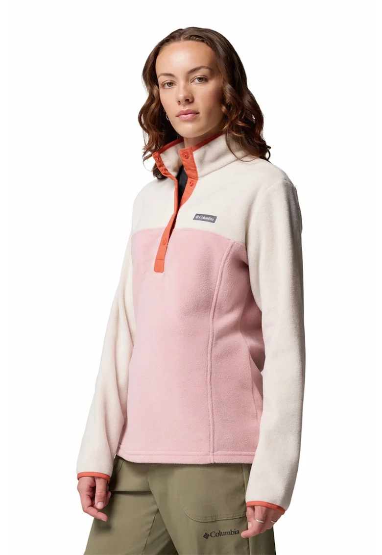 Bluza din fleece cu fermoar scurt, pentru trekking, Roz pastel/Alb murdar