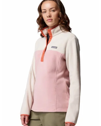 Bluza din fleece cu fermoar scurt, pentru trekking, Roz pastel/Alb murdar