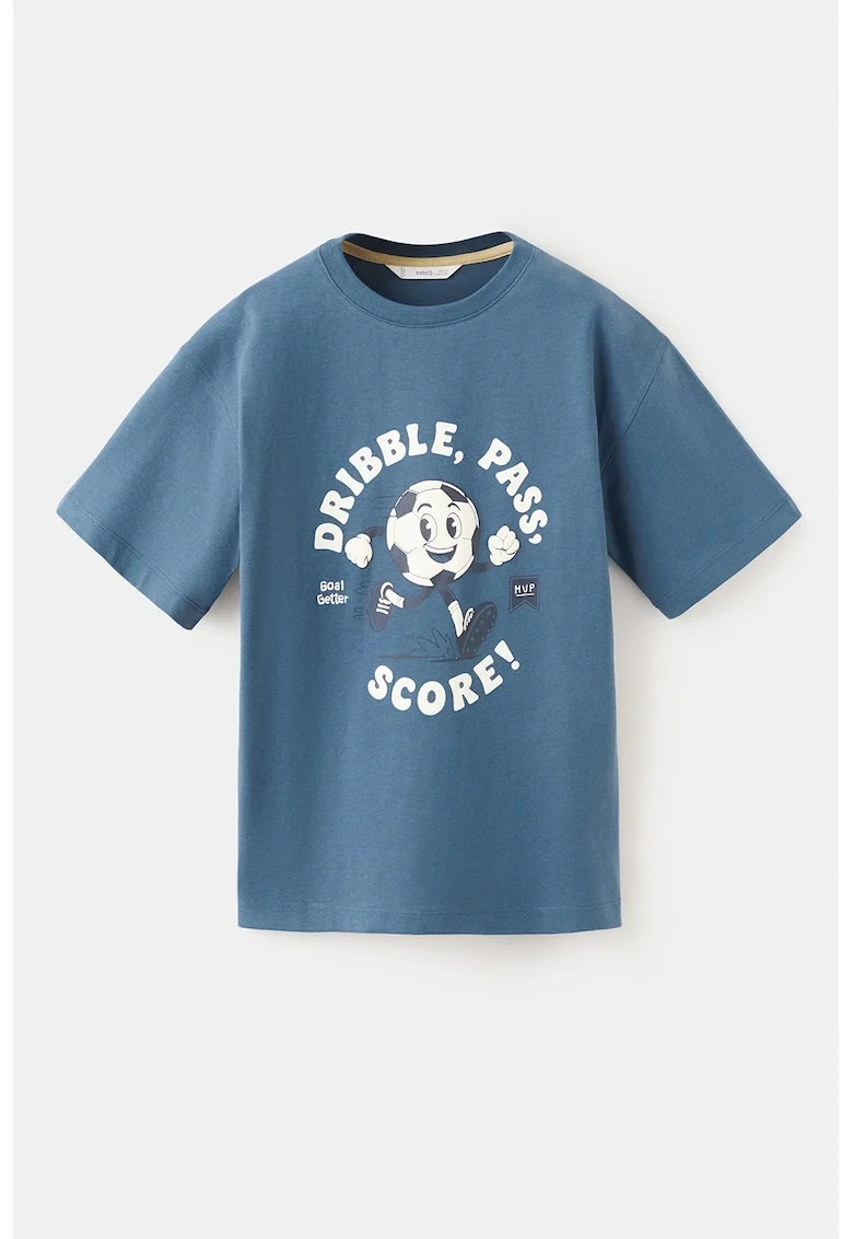 Tricou din bumbac cu imprimeu grafic, Alb/Albastru inchis