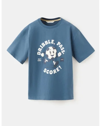 Tricou din bumbac cu imprimeu grafic, Alb/Albastru inchis