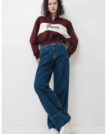Bluza crop de trening cu croiala supradimensionata si fermoar scurt, Alb/Violet tyrian
