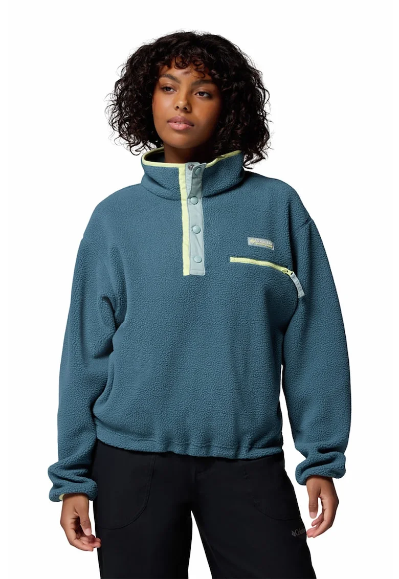 Bluza de trening crop din material fleece pentru trekking Helvetia™ II, Galben pal/Albastru petrol