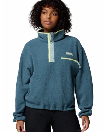 Bluza de trening crop din material fleece pentru trekking Helvetia™ II, Galben pal/Albastru petrol