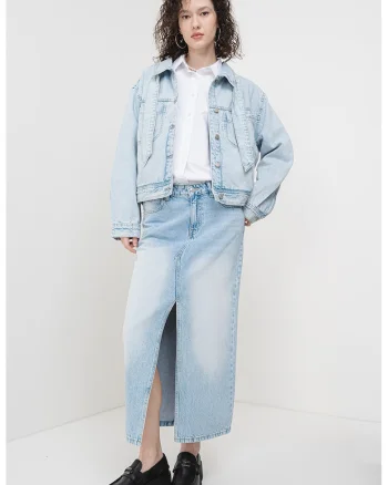Jacheta crop de denim, Albastru