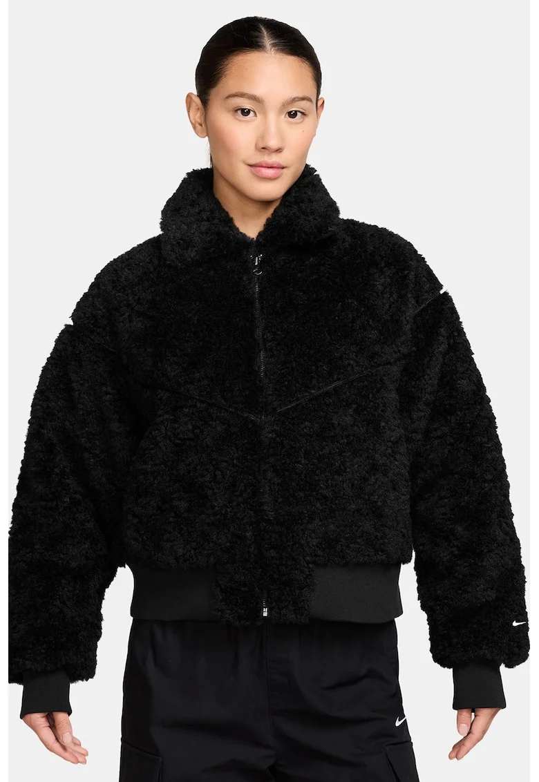 Jacheta din fleece cu buzunare laterale Sportwear, Negru