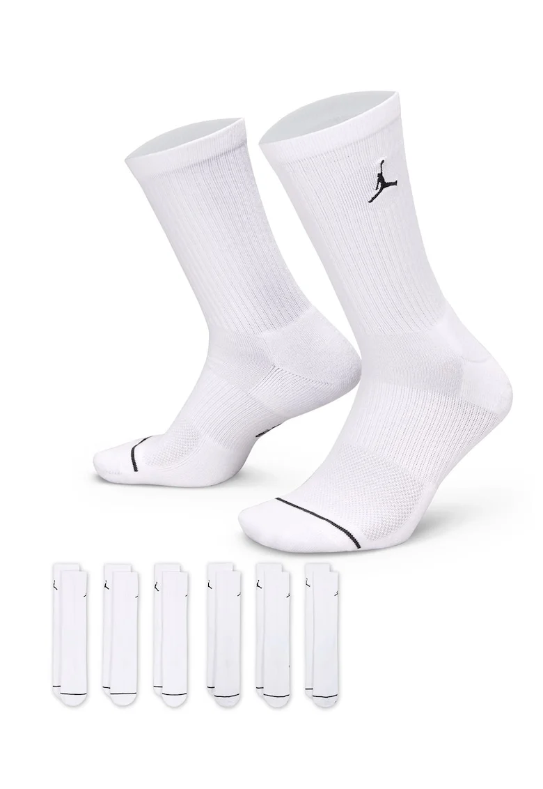 Set de sosete lungi unisex cu logo, pentru baschet - 6 perechi, Alb