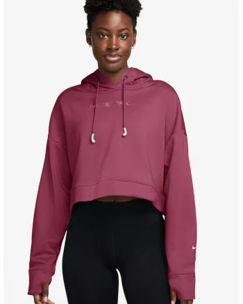 Hanorac crop cu logo si tehnologie Therma-Fit, Roz inchis