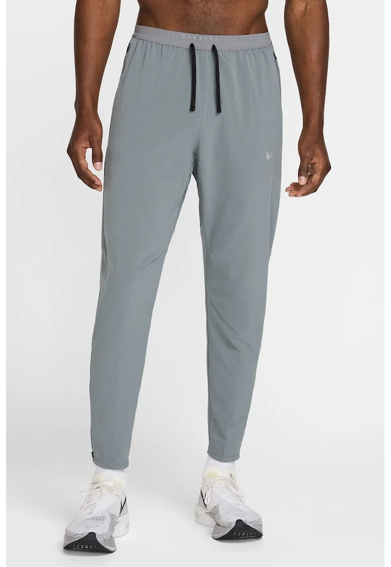 Pantaloni cu snur in talie si tehnologie Dri-fit, pentru alergare, Gri cenusiu