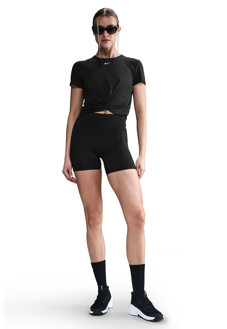 Tricou crop cu model rascuti pe partea din fata, Negru