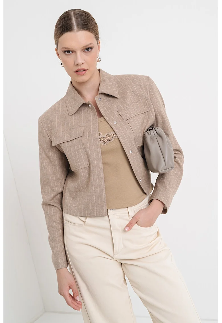 Jacheta-camasa crop cu capse, Maro nisip