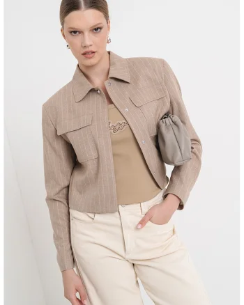 Jacheta-camasa crop cu capse, Maro nisip