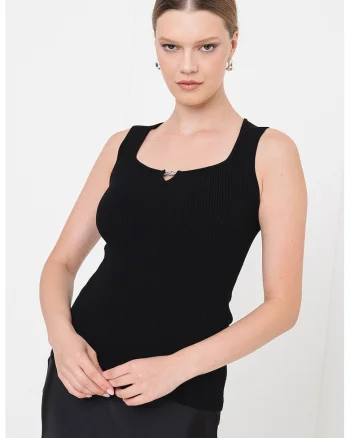 Top din tricot cu striatii Fiura, Negru