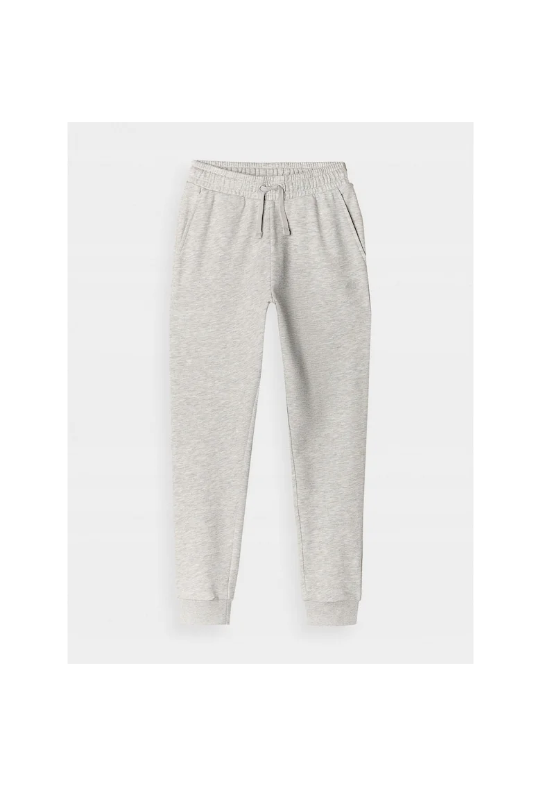 Pantaloni sport  pentru fete, gri, material bumbac, 2 buzunare, croiala normala