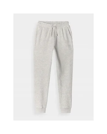 Pantaloni sport  pentru fete, gri, material bumbac, 2 buzunare, croiala normala