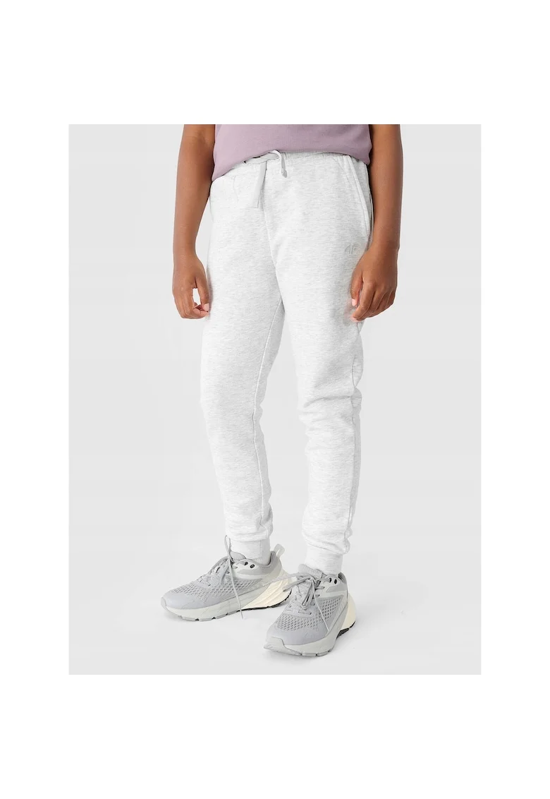 Pantaloni sport  pentru fete, gri, croiala confortabila, material din bumbac si poliester