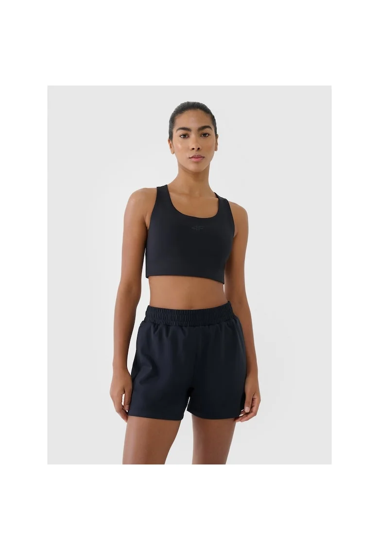 Pantaloni scurti de antrenament,  talie inalta, uscare rapida, negru, material sintetic