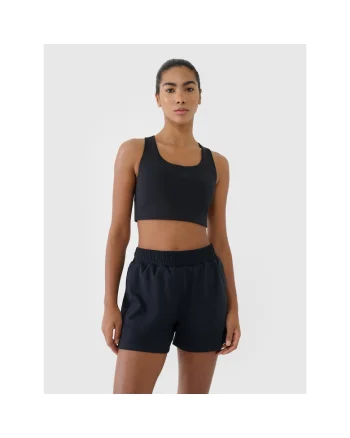 Pantaloni scurti de antrenament,  talie inalta, uscare rapida, negru, material sintetic