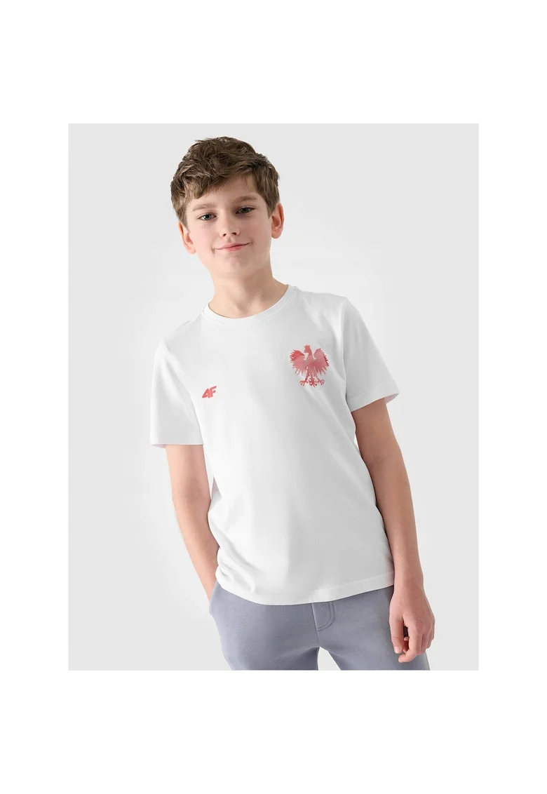 Tricou Copii  Junior Suporter, Bumbac 100%, Regular Fit, Model Unisex, Imprimeu Vultur, Culoare Neutra, Ideal Sport/Casual