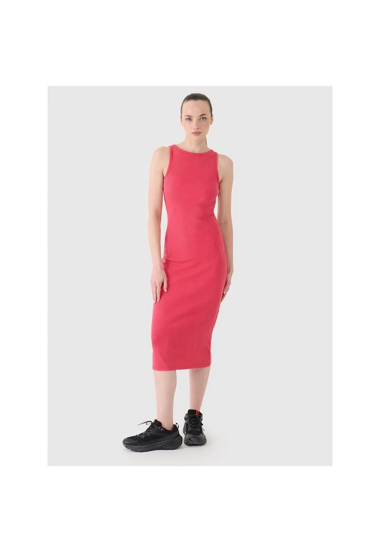 Rochie sport dama,  tricotata cu nervuri, roz, 95% bumbac, elastica