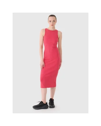 Rochie sport dama,  tricotata cu nervuri, roz, 95% bumbac, elastica