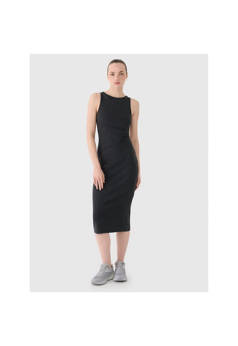Rochie Sport Neagra Femei  Bretele Largi, Slim Fit, Bumbac 95%, Sezon SS25, Sportstyle