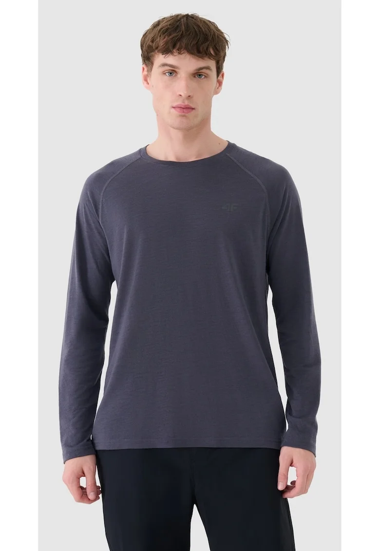 Bluza de trekking  maneca lunga, gri inchis, lana merino