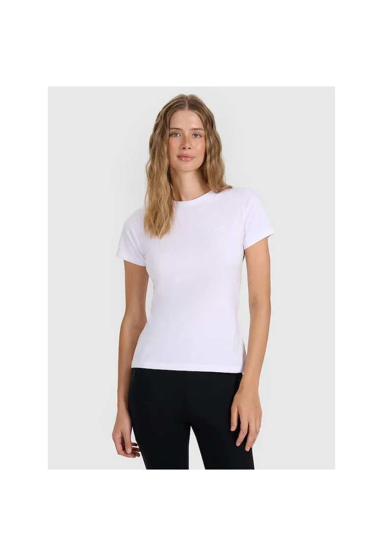 Tricou Dama Casual Slim Fit Bumbac Alb  Sportstyle, Maneci Scurte, Marimi XS-XXL, 180g, Elastic Comfortabil