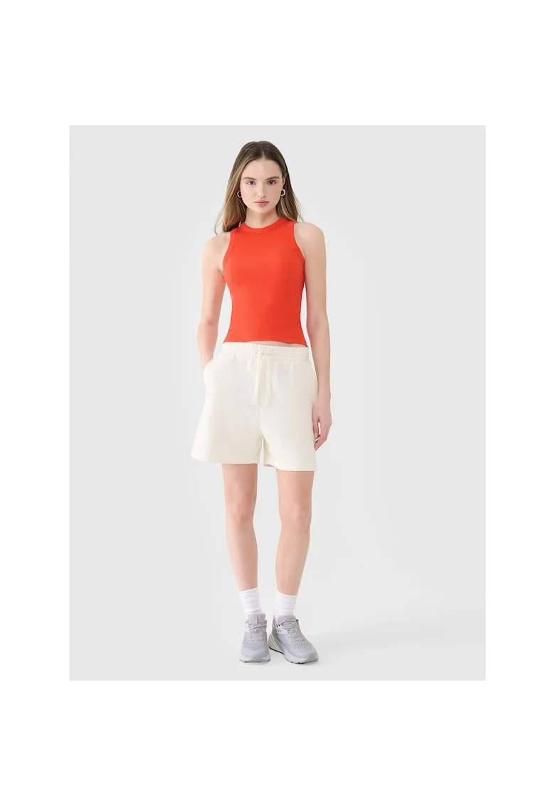Pantaloni scurti de sport  supradimensionati, alb, bumbac 85%, fara captuseala