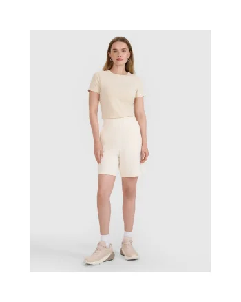Pantaloni scurti sport  bej, bumbac si poliester, croiala confortabila, pentru femei