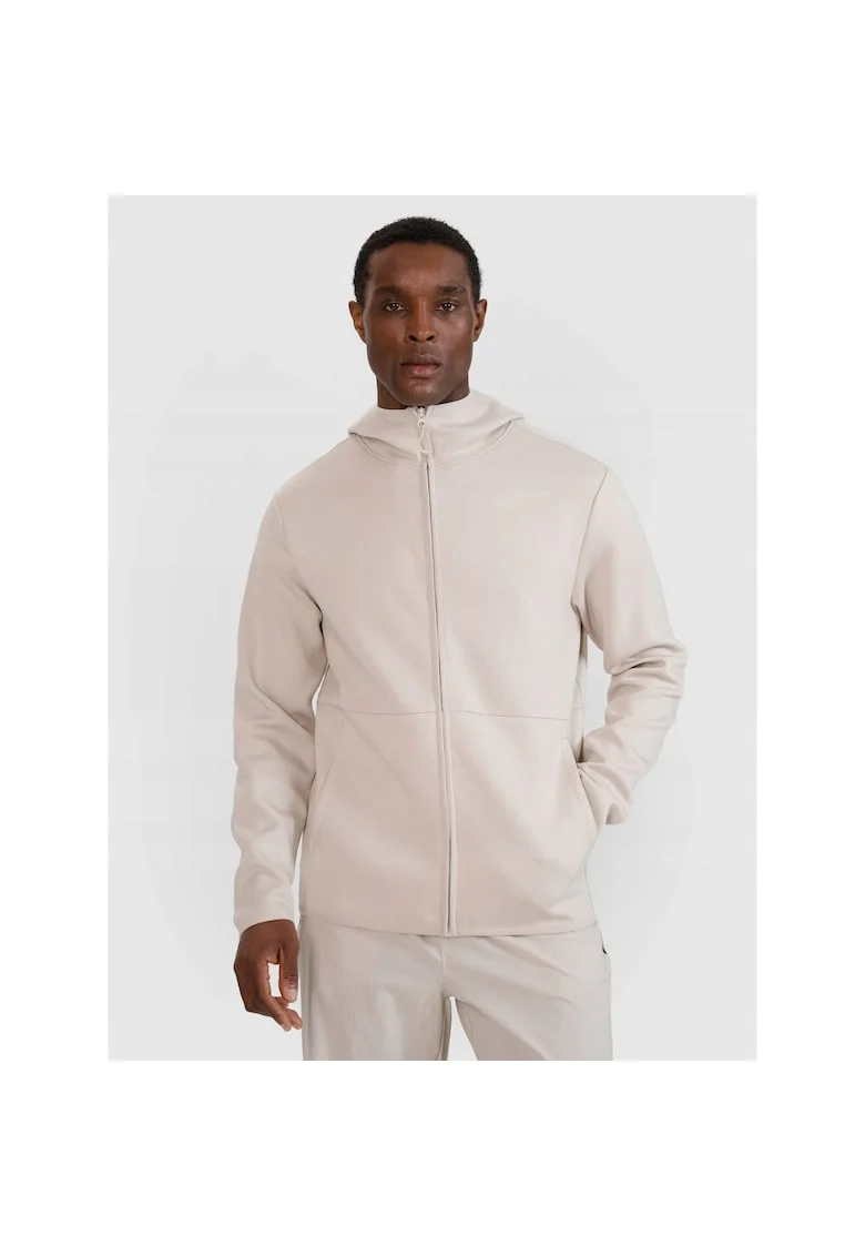 Hanorac sport barbati  bej, gluga, fermoar, material sintetic
