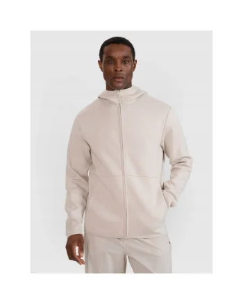 Hanorac sport barbati  bej, gluga, fermoar, material sintetic