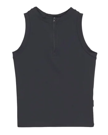 Top Sport Casual Fara Maneci pentru Femei  Slim Fit, Cropped Negru, Tricot Elastic Interlock, Decolteu Rotund cu Fermoar, Material Sustenabil, Sezon SS25