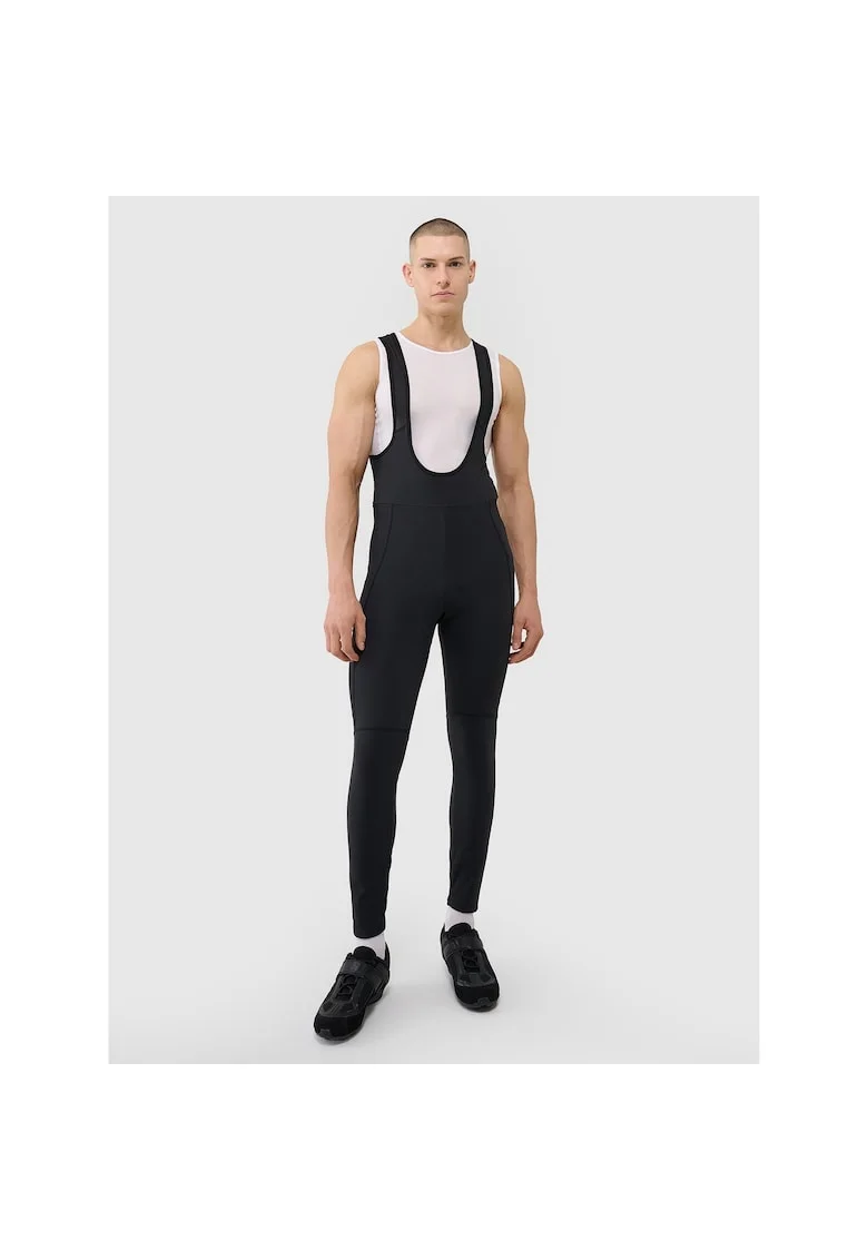 Pantaloni sport pentru ciclism,  cu bretele, negru, insertie gel, talie inalta, 7/8
