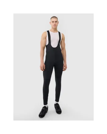 Pantaloni sport pentru ciclism,  cu bretele, negru, insertie gel, talie inalta, 7/8