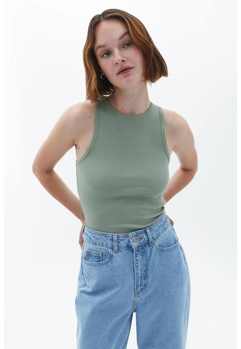 Top crop din amestec de bumbac, Verde pal